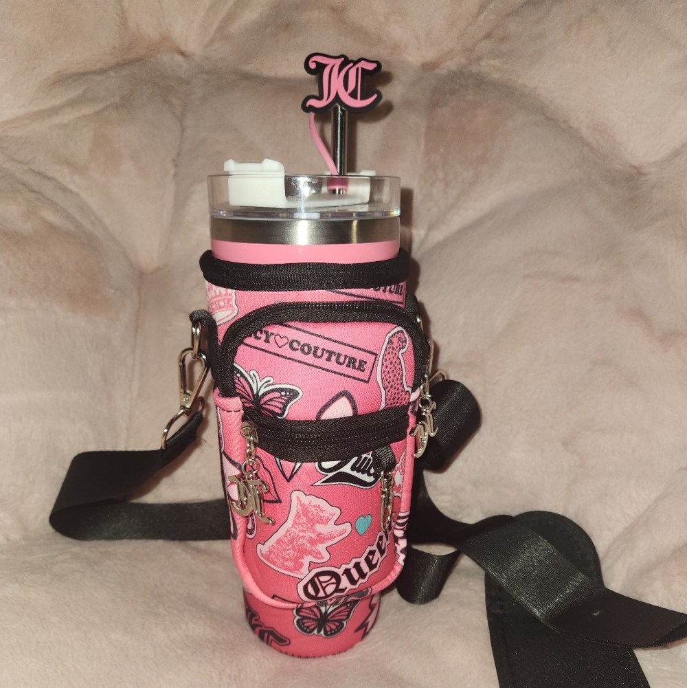 Juicy Couture Pink Water Bottle with Strap